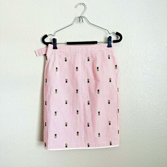 Brooks Brothers Skirt Womens Size 2 Striped Pineapple Seersucker Belted Mini - Picture 2 of 7